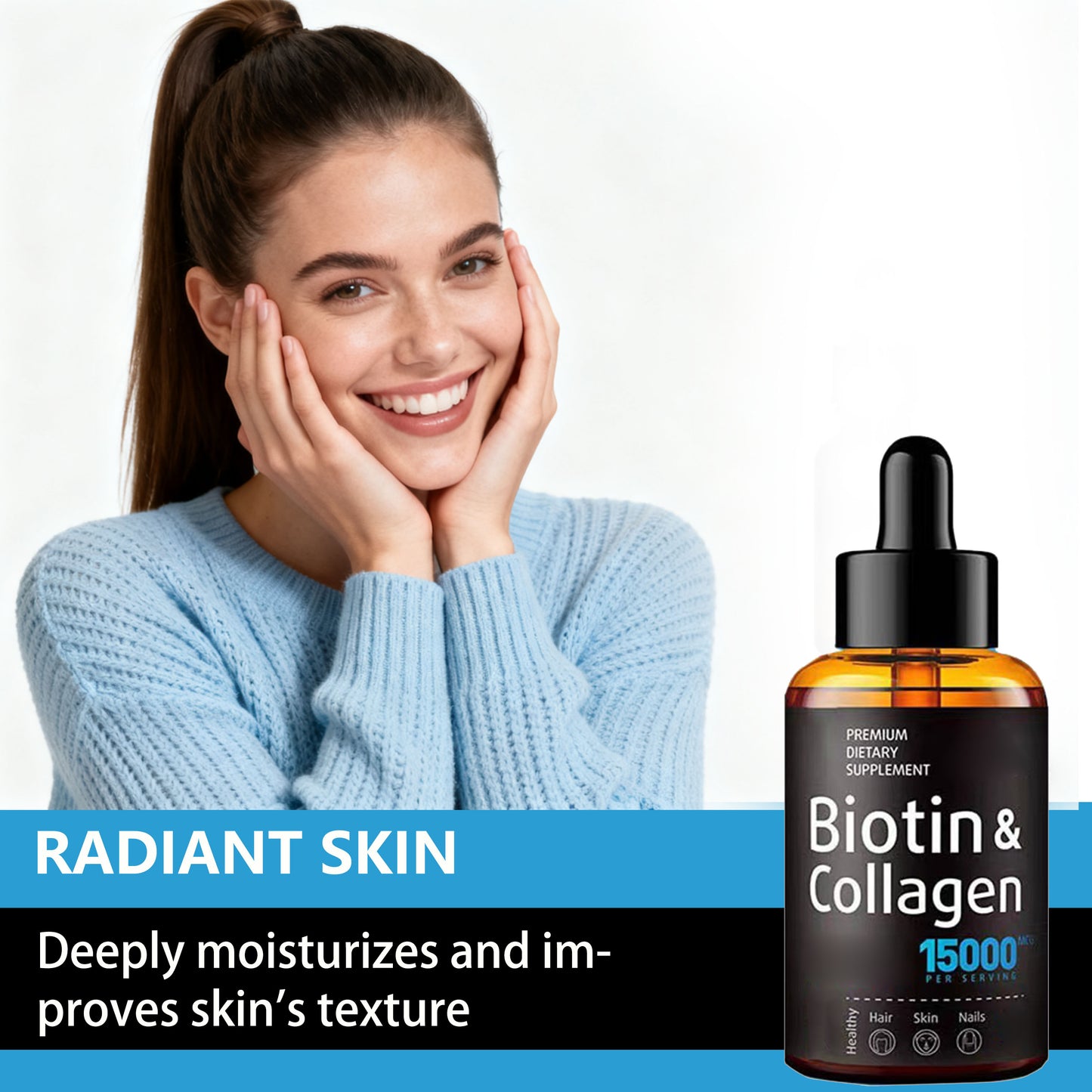 Biotin Collagen Liquid Drops Hair Growth Vitamin Biotin Supplement for Strong Nails Healthy Skin Hair Biotin Collagen Drops