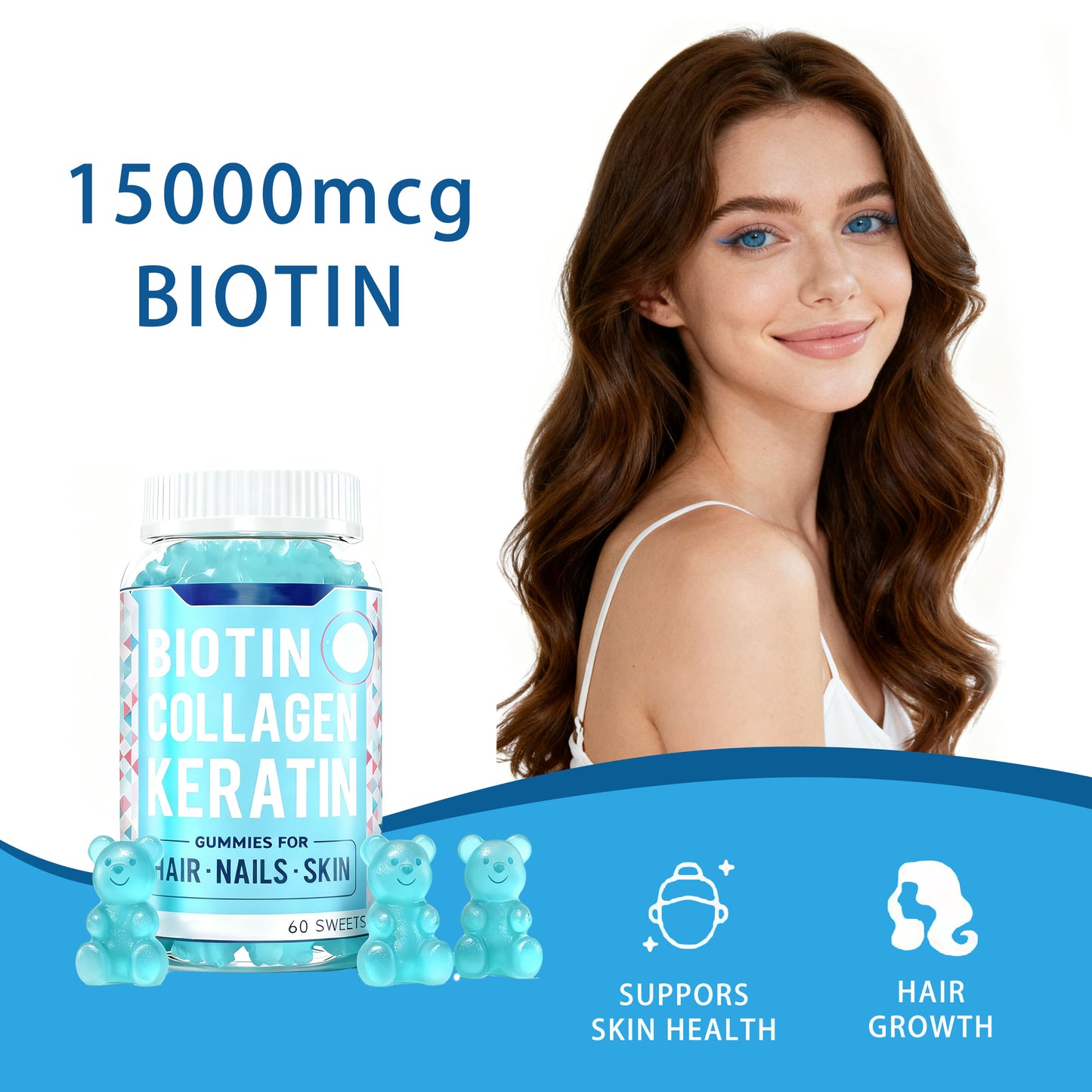 Wholesale Vegan Collagen Vitamin Gummies with Biotin and Vitamin C for Adult Hair Skin Nails Beauty Support