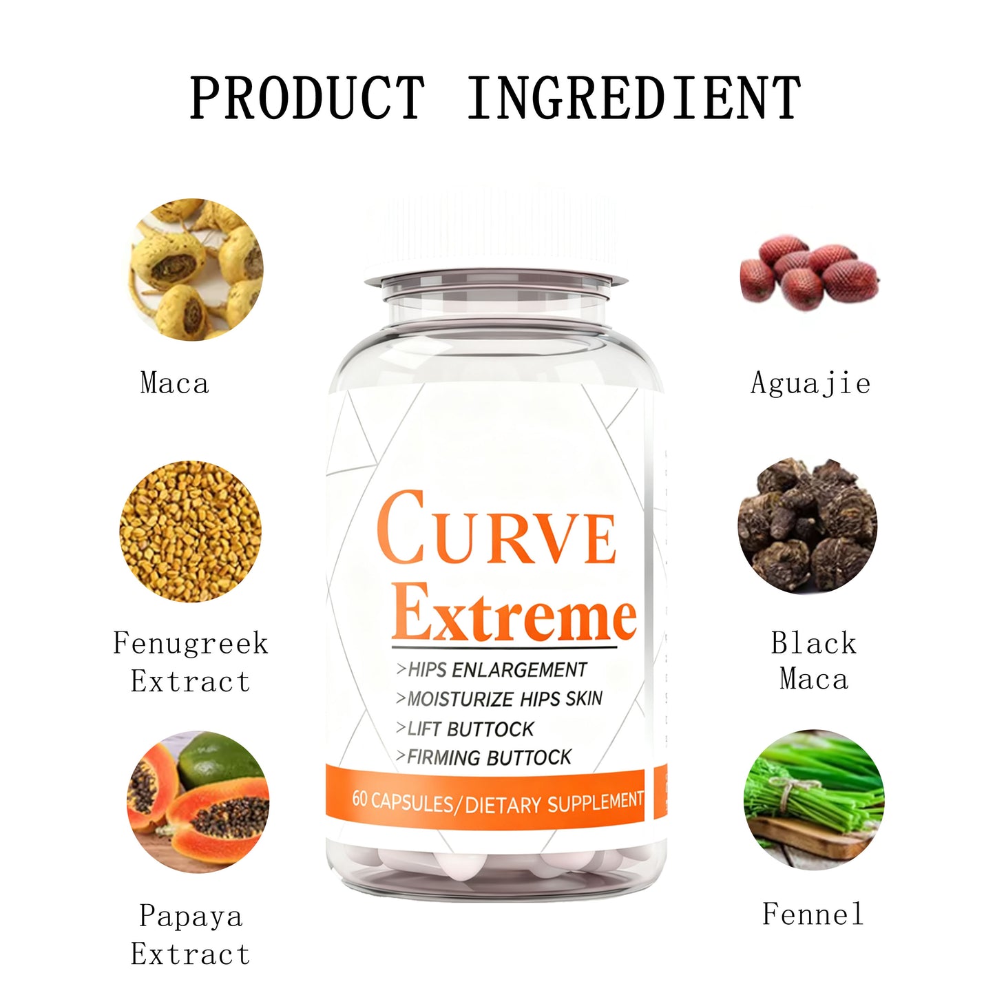 Butt Enlargement Maca Aguaje Fenugreek Capsules for Hips Lifting Firming Booty Hip Enhancement Growth Pill