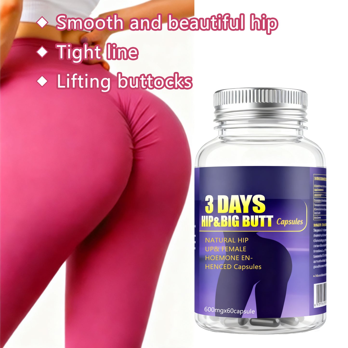 100% Natural Hip Big Butt Enlargement Pill Maca Bigger Buttocks Enhance Firmness and Wider Hips Lift Butt Capsule