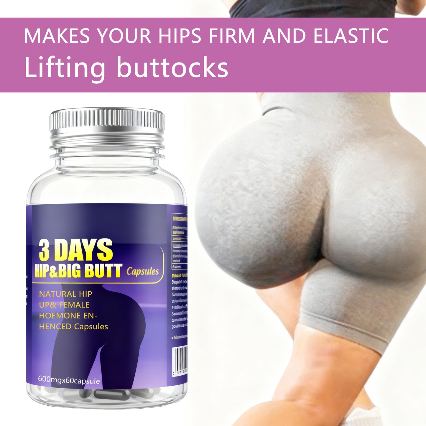 100% Natural Hip Big Butt Enlargement Pill Maca Bigger Buttocks Enhance Firmness and Wider Hips Lift Butt Capsule