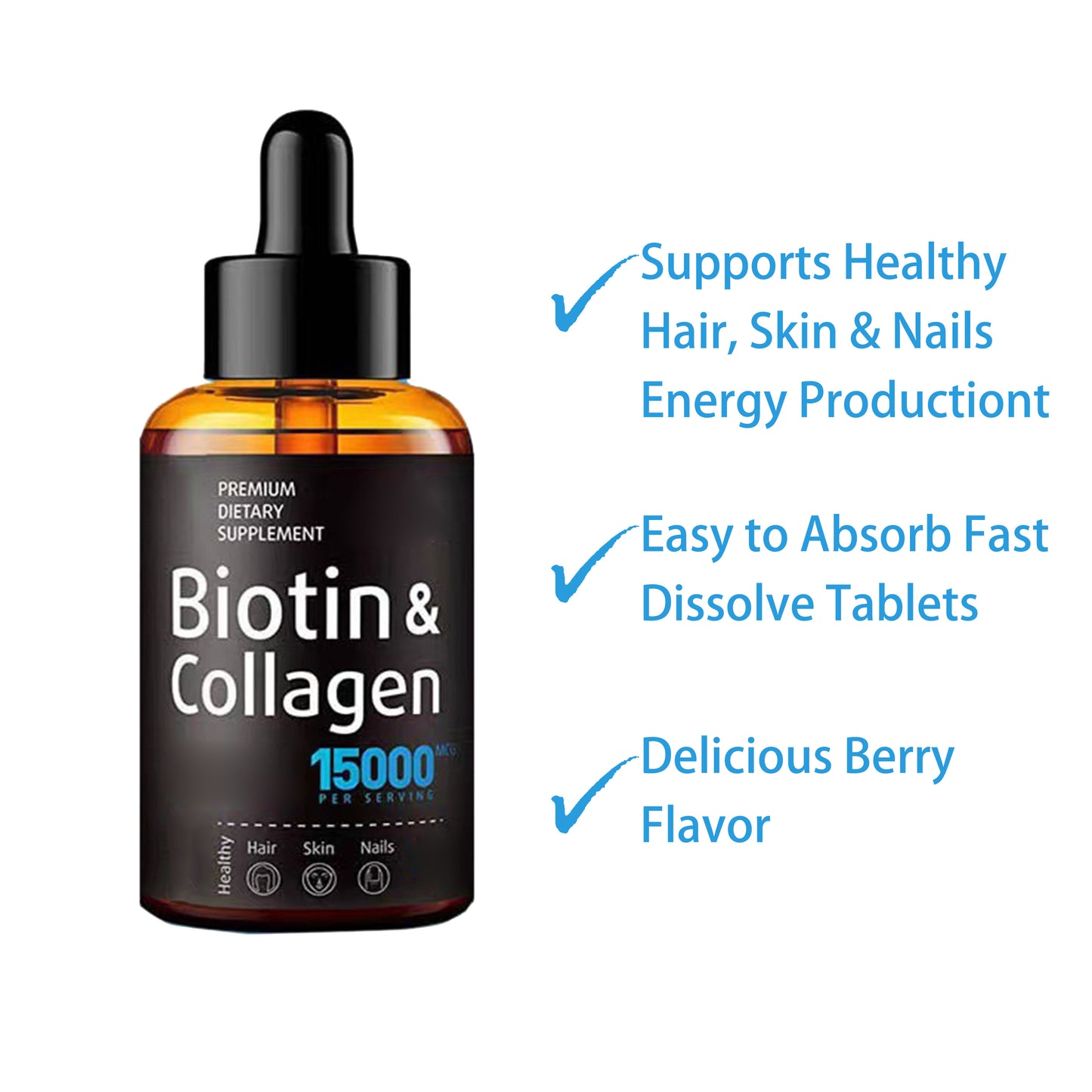 Biotin Collagen Liquid Drops Hair Growth Vitamin Biotin Supplement for Strong Nails Healthy Skin Hair Biotin Collagen Drops
