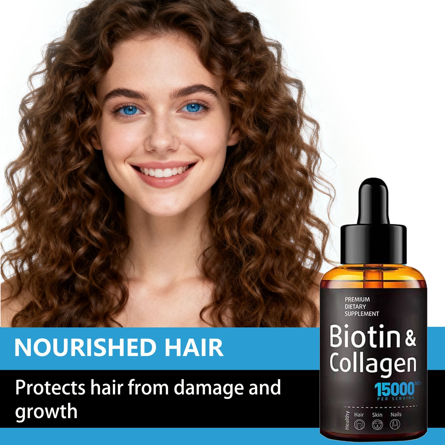 Biotin Collagen Liquid Drops Hair Growth Vitamin Biotin Supplement for Strong Nails Healthy Skin Hair Biotin Collagen Drops