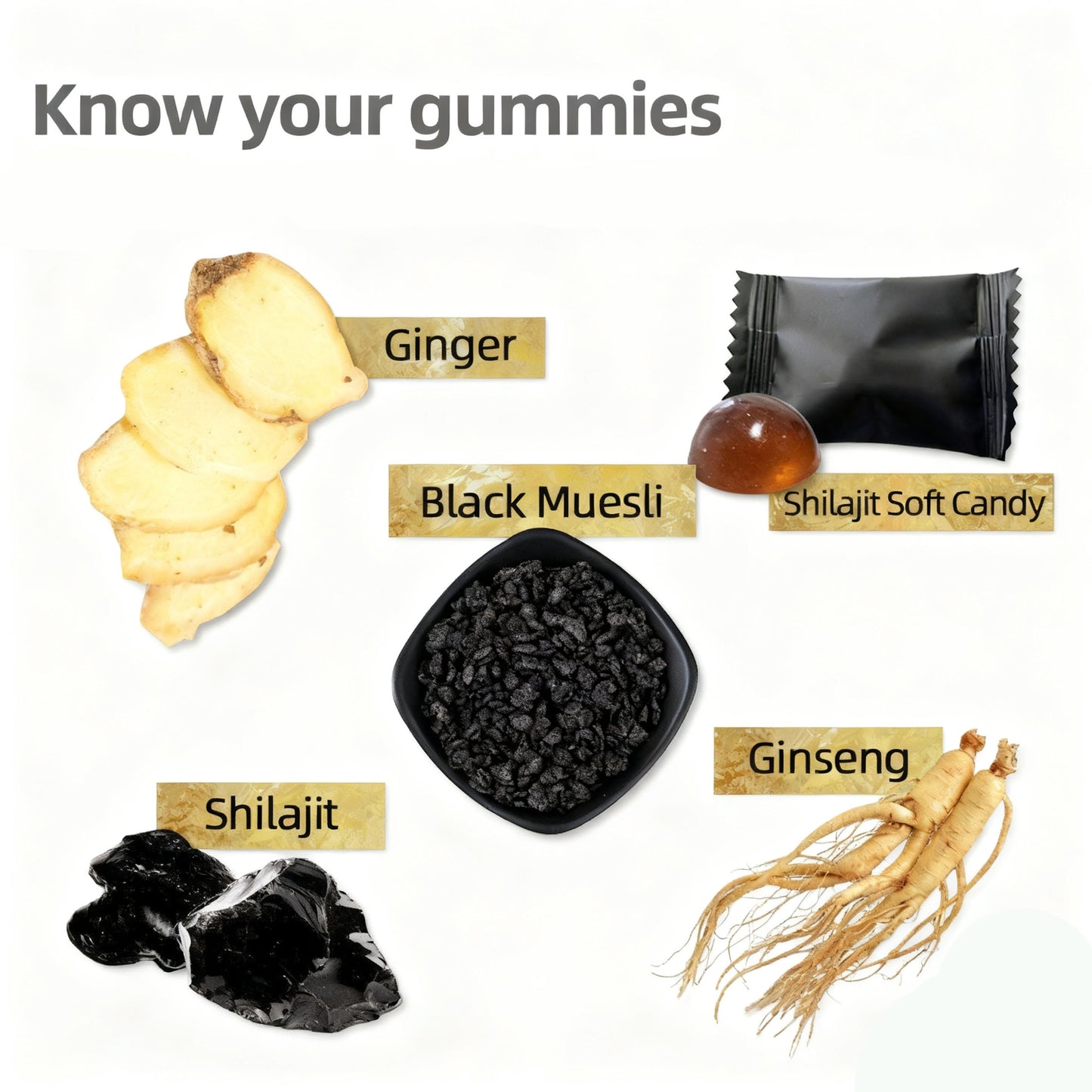 OEM Wholesale Private Label Gold Shilajit Gummies with Fulvic Acid Multiple Minerals for Energy and Immune Support
