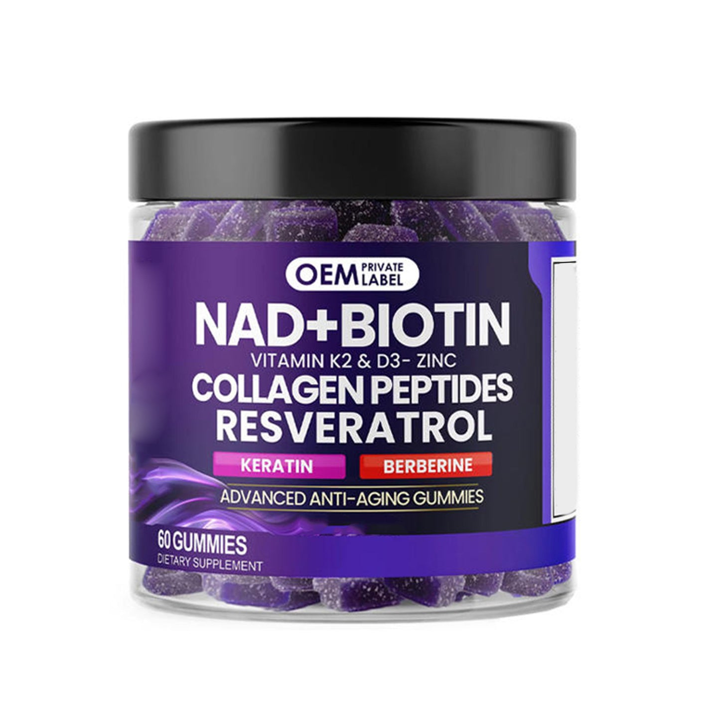 NAD+ Resveratrol Berberine Biotin Supplement Collagen Zinc Vitamin K D Gummies for Hair Skin Nails Joint